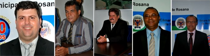 Presidente da C&acirc;mara, Roberto Fernandes Moya Junior, do PSDB, e outros quatro vereadores: C&iacute;cero Simpl&iacute;cio e Filomeno de Carlos, ambos do PTB, Valdemir Santana dos Santos, do PPS, e Walter Gomes da Silva, do Solidariedade - Foto: Reprodu&ccedil;&atilde;o